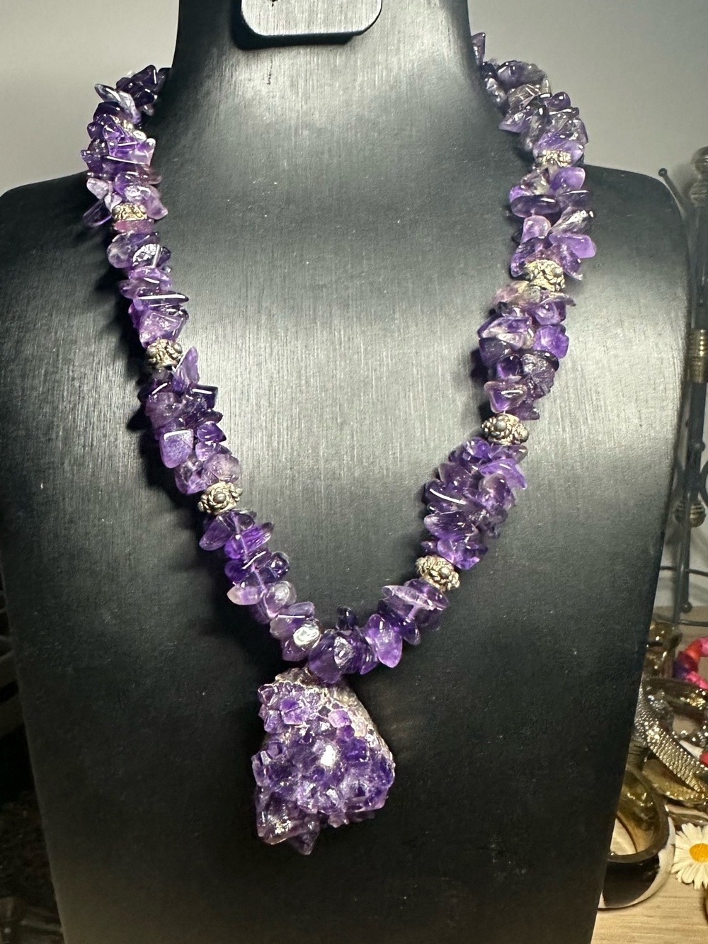 Purple Chunky Amethyst Chip Necklace with Raw Pendant